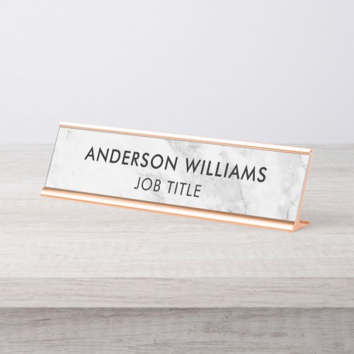 Minimalist Gray White Marble Custom Desk Name Plate