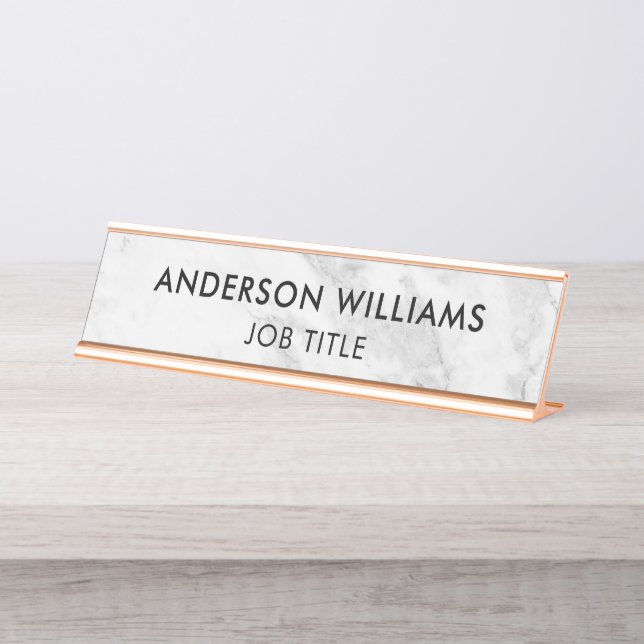 Minimalist Gray White Marble Custom Desk Name Plate (Front)
