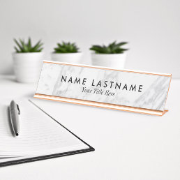 Minimalist Gray White Marble Custom Desk Nameplate