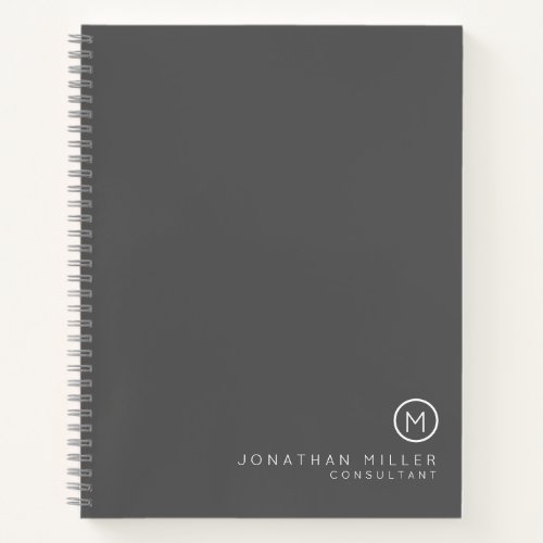 Minimalist Gray White Monogram Notebook