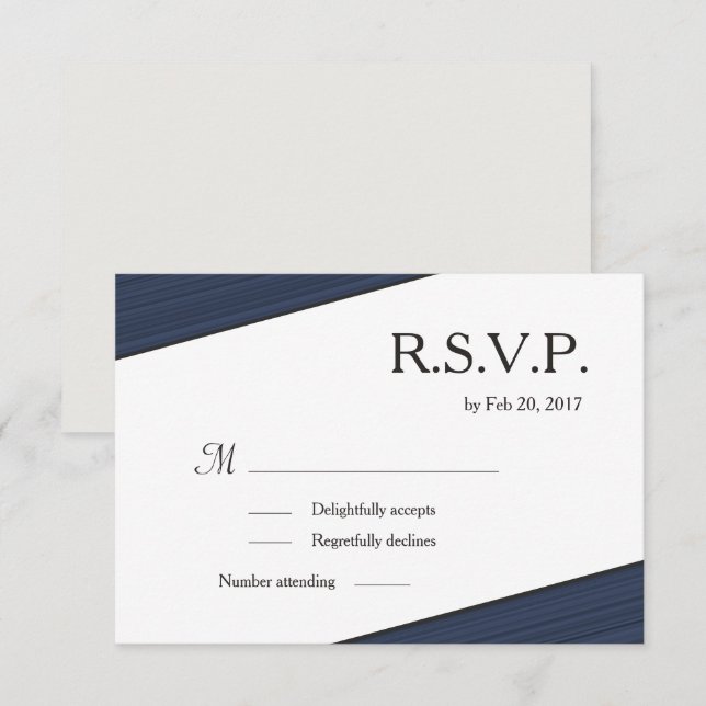 Minimalist gray white navy blue stripes rsvp invitation (Front/Back)