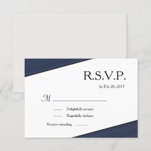 Minimalist gray white navy blue stripes rsvp invitation