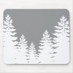 Minimalist gray white pine tree silhouette       mouse pad