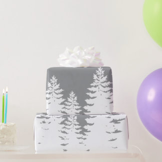 Minimalist gray white  pine tree silhouette       wrapping paper