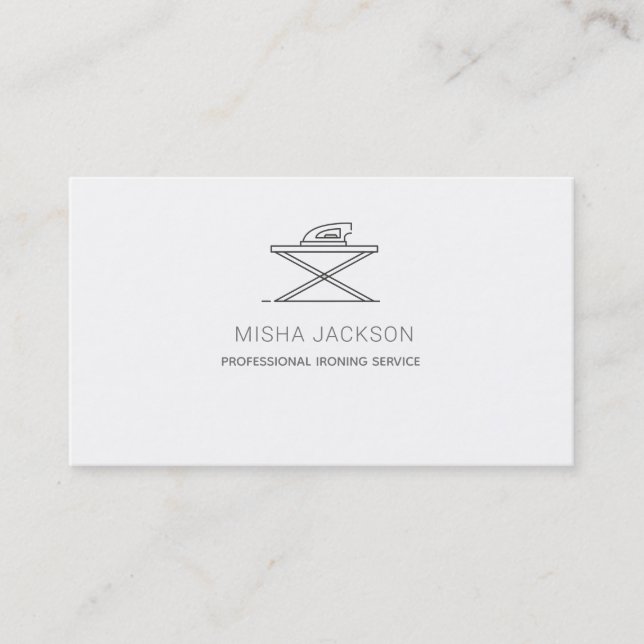 Minimalist Gray White Professional Ironing laundry Business Card (Front)