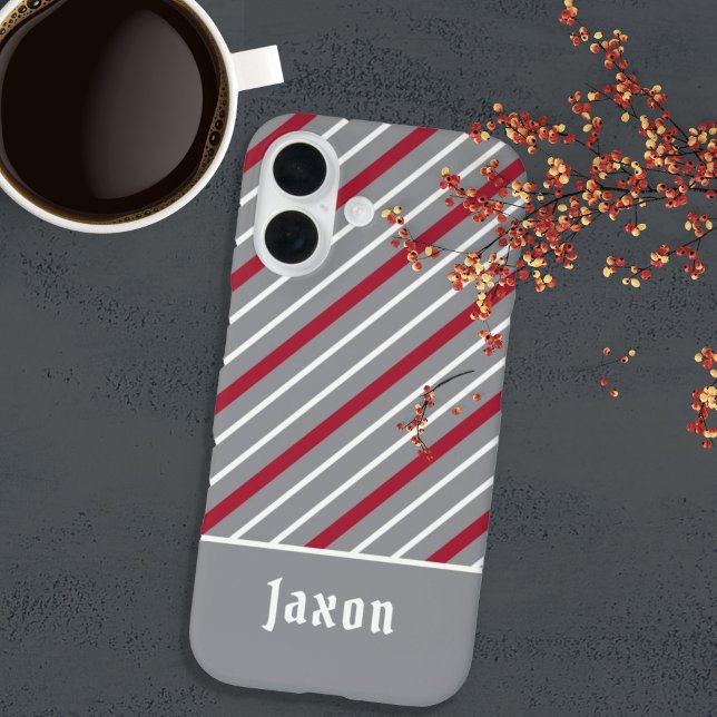 Minimalist Gray with Dark Red and White Stripes Case-Mate iPhone Case (Creator Uploaded)
