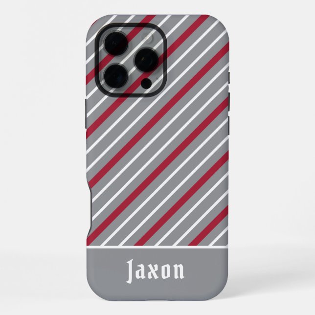 Minimalist Gray with Dark Red and White Stripes iPhone Case (Back)