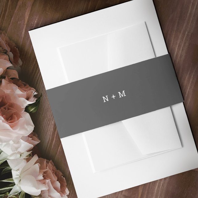 Minimalist gray with white text monogram wedding invitation belly band (Creator Uploaded)