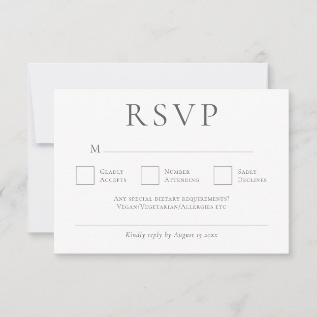 Minimalist Gray Writing Wedding RSVP Card (Front)