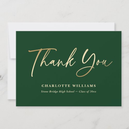 Minimalist Green and Gold Foil Graduation Thank You Card