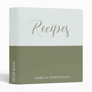 Minimalist Green and Grey Family Recipe Book 3 Ring Binder