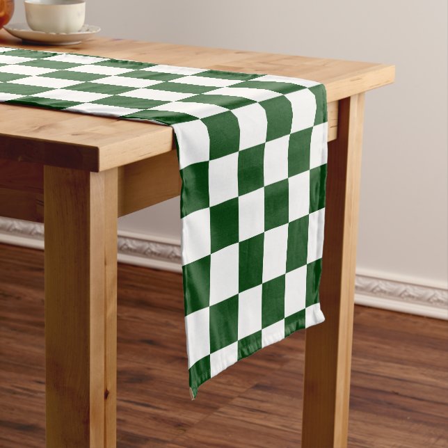 Minimalist Green and White Checkered Pattern Short Table Runner (In Situ)