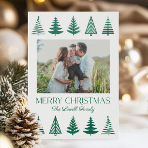 Minimalist Green and White Christmas Tree Holiday Letterpress Photo Cards