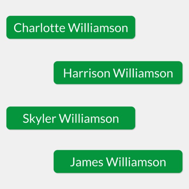 Minimalist green and white Custom name info Kids' Labels (Group)