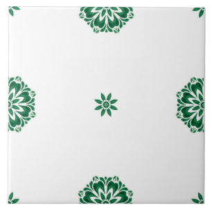 Minimalist Green and White Floral Patterned Ceramic Tile