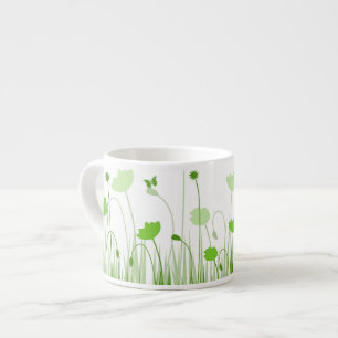 Minimalist Green and White Poppies Meadow Floral Espresso Cup
