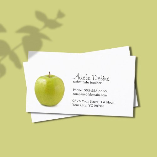 Minimalist Green Apple Teacher Business Card