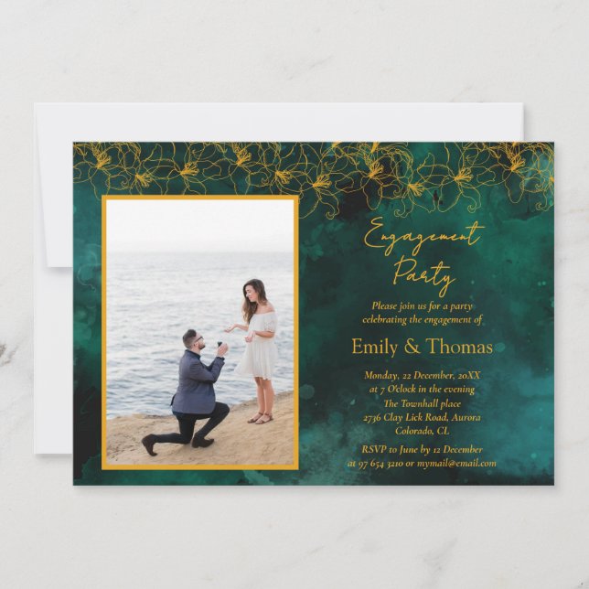 minimalist Green backdrop wedding engagement Invit Invitation (Front)