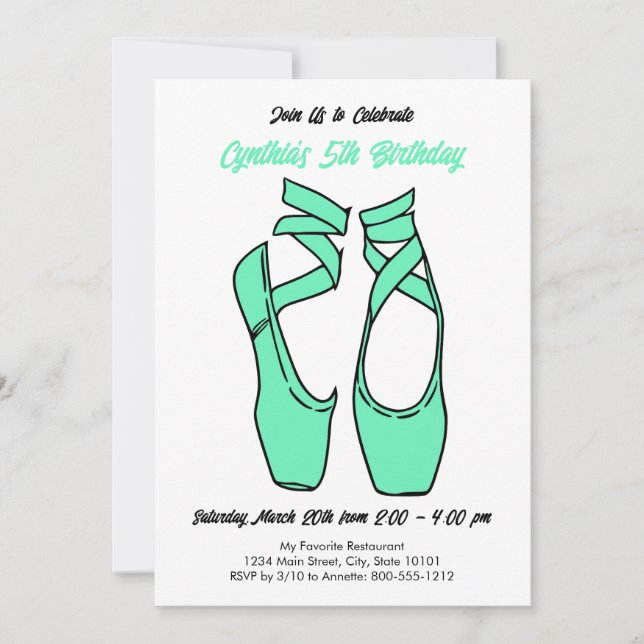 Minimalist Green Ballet Birthday Party Invitation (Front)