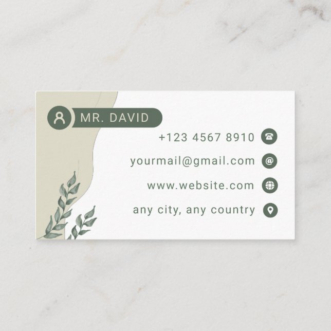 Minimalist Green Botanical Business Card (Back)
