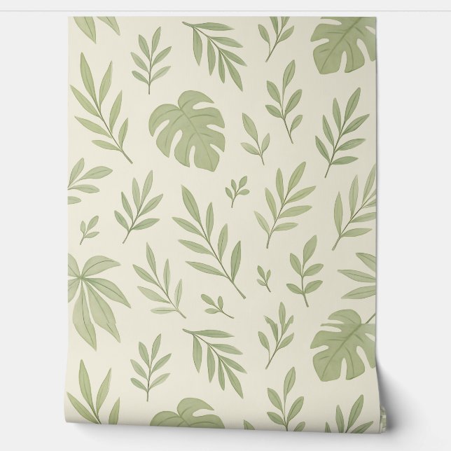Minimalist Green Botanical Nursery Wallpaper  (Unrolling)