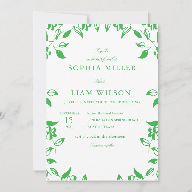 Minimalist Green Botanical Wedding Invitation (Front)