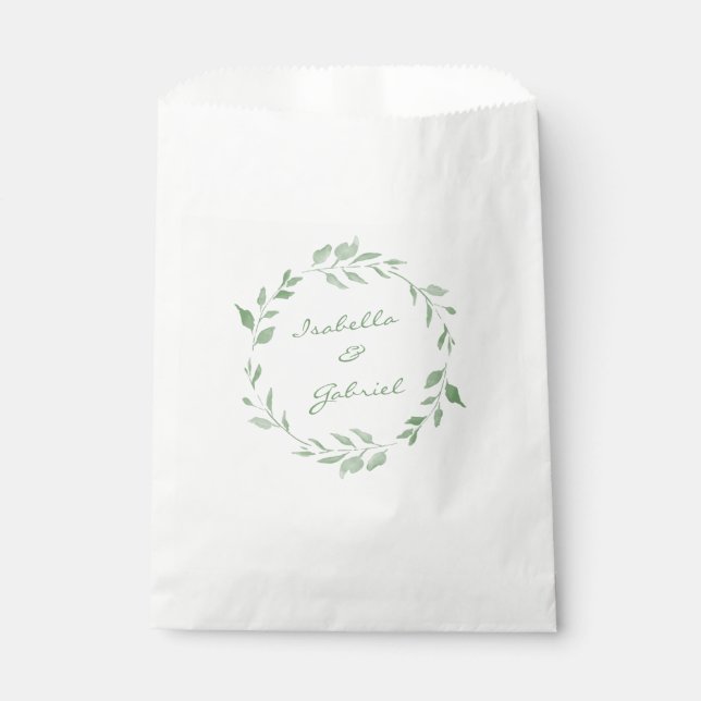 Minimalist Green Botanical Wreath Personalized Favor Bag (Front)