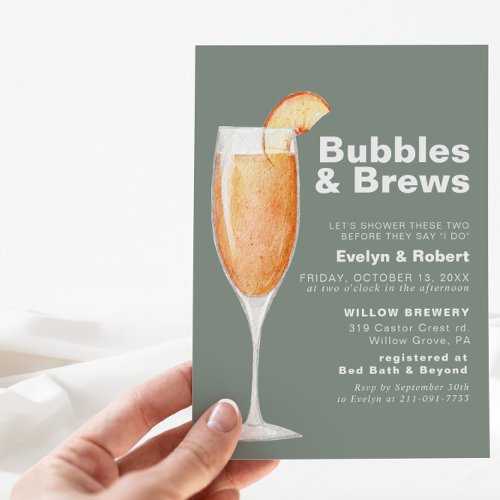 Minimalist Green Bubbles  Brews Bridal shower  Invitation