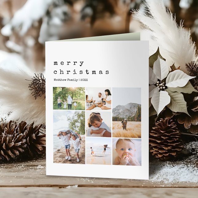 Minimalist Green Christmas Family Photo Collage Holiday Card (Creator Uploaded)