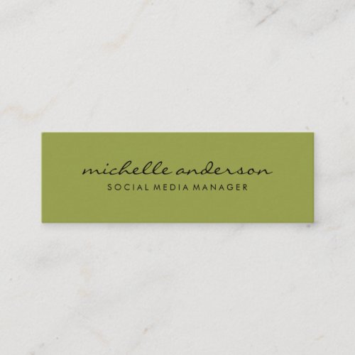 Minimalist Green Cursive Text Mini Business Card