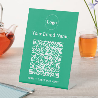 Minimalist Green Custom Business Logo and QR Code Pedestal Sign