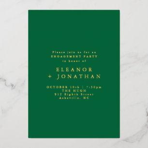 Minimalist Green Elegant Engagement Party Gold Foil Invitation