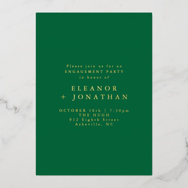 Minimalist Green Elegant Engagement Party Gold Foil Invitation (Front)