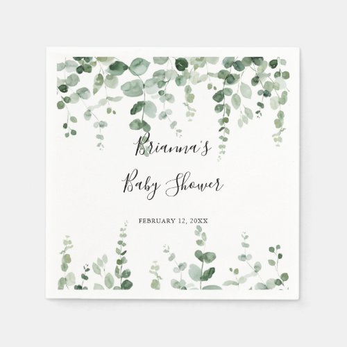 Minimalist Green Eucalyptus Baby Shower Napkins