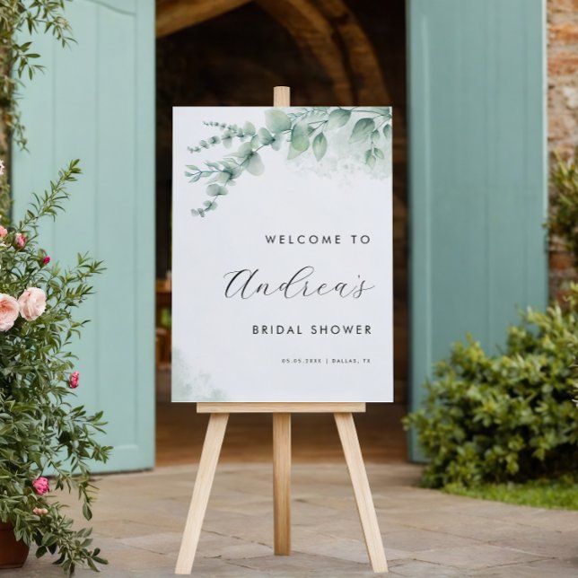 Minimalist Green Eucalyptus Bridal Shower Welcome Foam Board (Creator Uploaded)