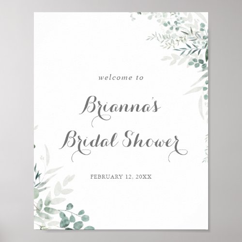 Minimalist Green Eucalyptus Bridal Shower Welcome Poster