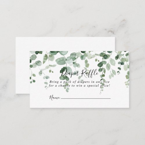 Minimalist Green Eucalyptus Diaper Raffle Ticket  Enclosure Card
