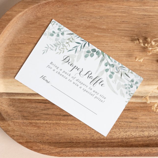 Minimalist Green Eucalyptus Diaper Raffle Ticket Enclosure Card (Creator Uploaded)