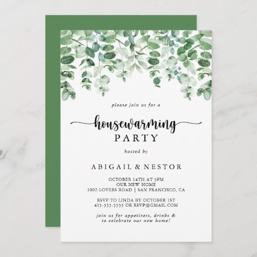 Minimalist Green Eucalyptus Housewarming Party   Invitation