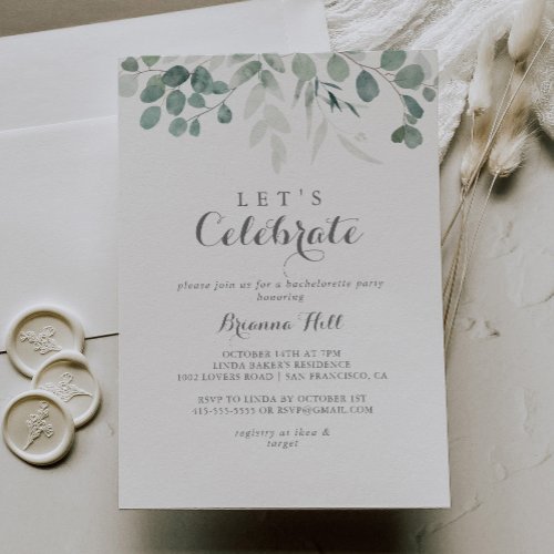 Minimalist Green Eucalyptus Lets Celebrate Party Invitation