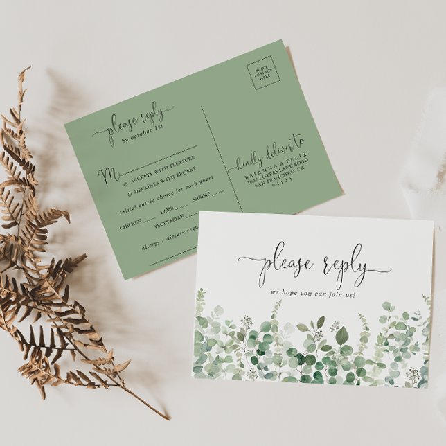 Minimalist Green Eucalyptus Menu Choice RSVP  (Creator Uploaded)