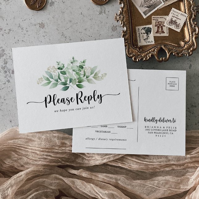 Minimalist Green Eucalyptus Menu Choice RSVP  (Creator Uploaded)