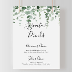 Minimalist Green Eucalyptus Signature Drinks Sign