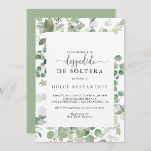 Minimalist Green Eucalyptus Spanish Bridal Shower  Invitation
