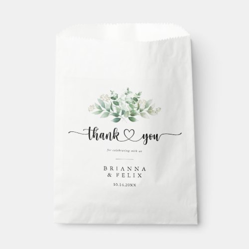 Minimalist Green Eucalyptus Thank You Wedding  Favor Bag