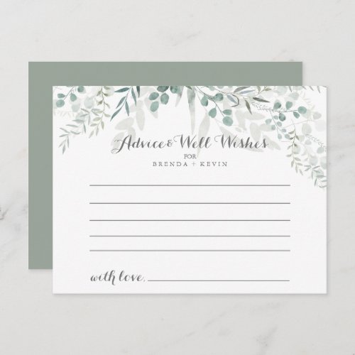 Minimalist Green Eucalyptus Wedding Advice Card