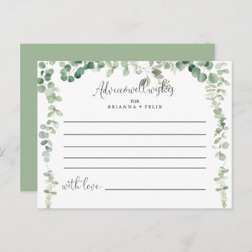 Minimalist Green Eucalyptus Wedding Advice Card