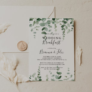 Minimalist Green Eucalyptus Wedding Breakfast  Invitation