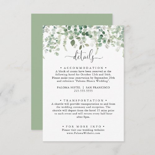 Minimalist Green Eucalyptus Wedding Details   Enclosure Card