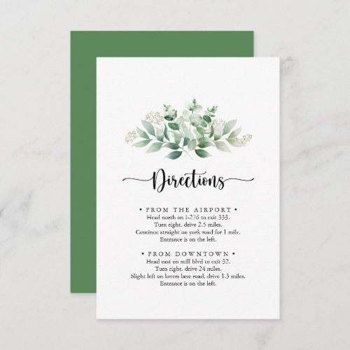 Minimalist Green Eucalyptus Wedding Directions   Enclosure Card